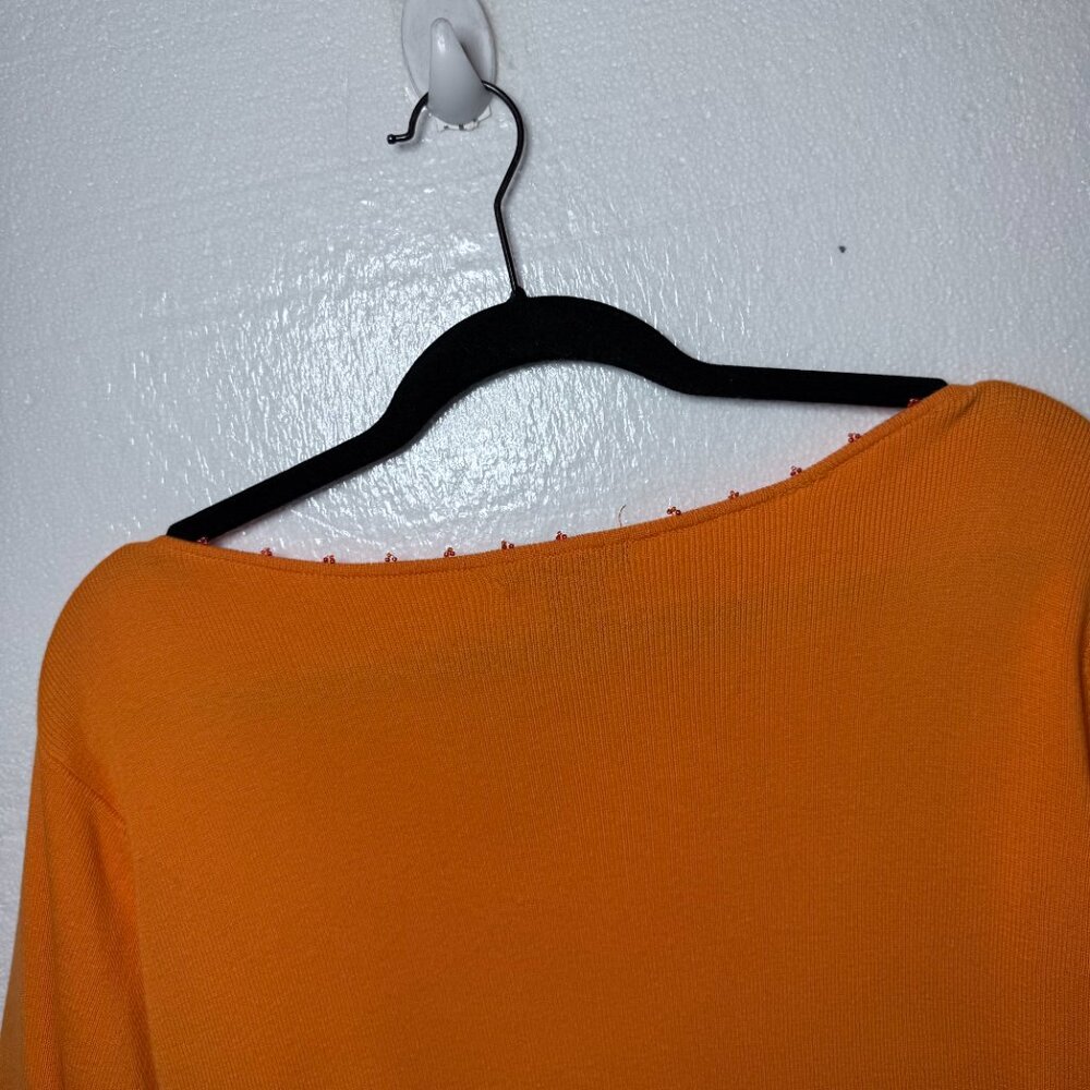 Anthropologie Womens Sz XL Orange Pink Beaded Fringe Top Y2K Vintage 3/4 Sleeve - Picture 5 of 11